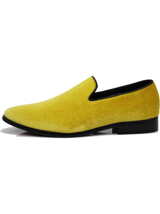 Alberto Fellirni Men\'s Yellow Vintage Velvet Loafer Tuxedo Slip On Formal Shoes